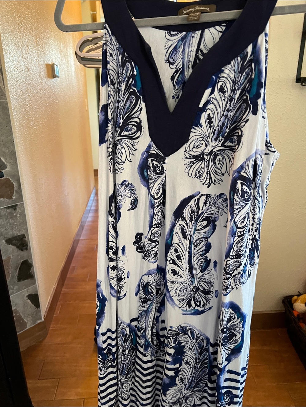Tommy Bahama Navy & White V-Neck Printed dress